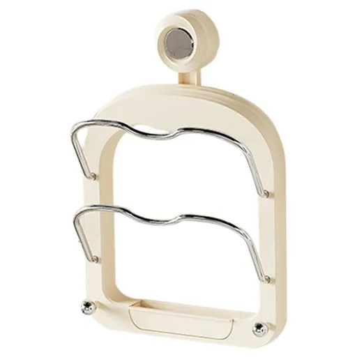 Pot Lid Organizer Rack - Suctions Cup Mount Storages Stand, No Drill Installation, Adjustable Holder for 5 Lids, Pot Lids Storage Rack, Pan Covers Storage Stand | Kitchen Pan Cover Organizer for Cabin - Beige - Size 12.4*8.19in