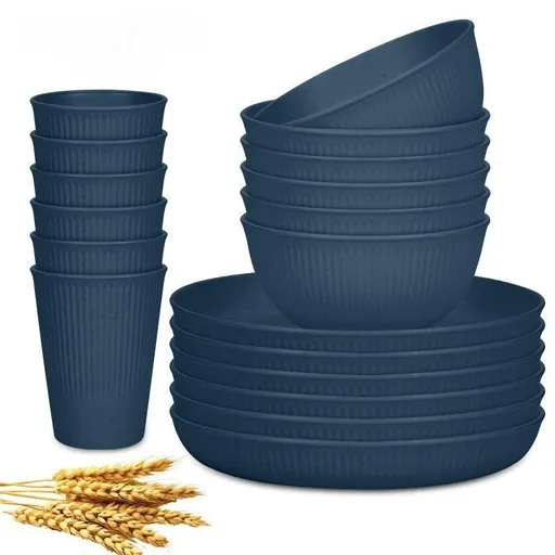 Wheat Straw Dinnerware Set Unbreakable Dinner Plates BPA-Free Dinnerware - Navy - Size 01