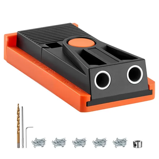 Pocket Hole Jig Kit, 12.7 to 38.1 mm Adjustable, Mini Jig Pocket Hole System with Step Drill, Hex Wrench, Drill Stop Ring, Square Drive Bit, and Screws, Reinforced Nylon Frame, for Woodworking
