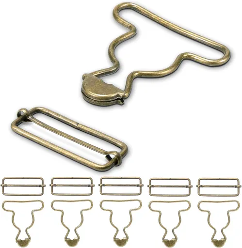 CooBigo 6 Sets 1-1/2" Overall Buckles Replacement, Suspender Buckle Metal Bib Clip Clasp with Adjustable Tri-Glide Slide Buckle for Jeans Suspender, Pants Sewing Accessories (Bronze No-Sew Button)