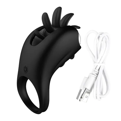 House Of Dasein Tongue Licking Vibrator Cock Ring Double Stimulation Couples - Black