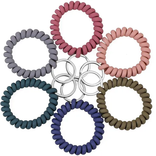 Wristlet Keychain Wrist Key Chain Wristlet,Spring Flexible Spiral Wrist Coil ​Wrist Band Bracelet（6-piece set）