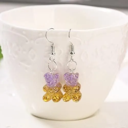 Veile Studios Gummy Bear Earrings - Gold & Purple Glitter - Dangle