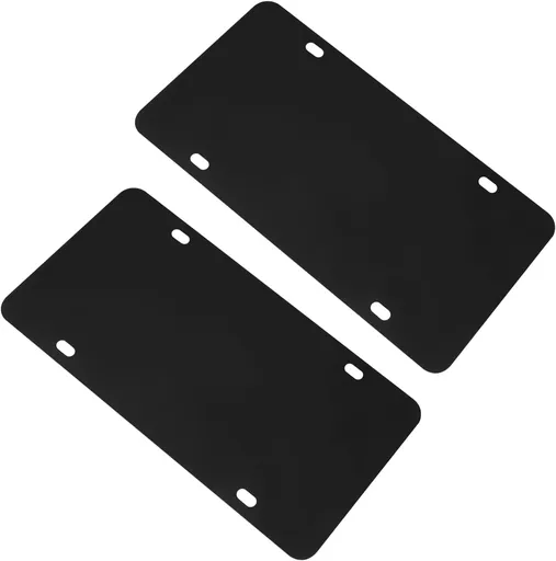 Stainless Steel License Plate Reinforce Plate, 2 Pcs, Heavy-Gauge, Black Powder-Coated, 12" x 6" with Screws & Caps, Anti-Vibration & Bending Protection