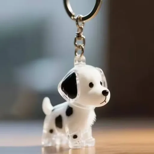 1 Piece Pet Hair Keepsake Keyring with Clear Memory Capsule, DIY Memorial Pendant for Fur, Ashes or Mementos, White Spotted Dog Design