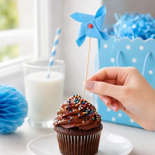 18pcs Assorted Color Cardboard and Wood Windmill Cupcake Toppers for Birthday Party Decorations and Celebrations