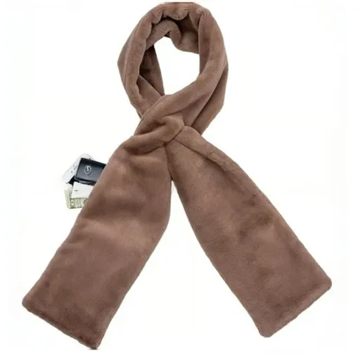 Brown Soft Faux Fur Scarf with 15x20CM Hidden Zipper Pocket - Anti-Theft Travel Scarf for Phone, Passport and Essentials