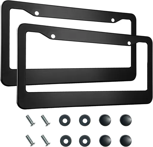 2PCS Matte Black License Plate Frames, 2 Holes Solid Aluminum License Plate Holder, Universal Car License Plate Frame for Man, Licence Plate Frame Black and Screws, by