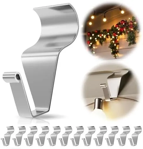 12 Pack No Hole Vinyl Siding Hooks, Heavy Duty Stainless Steel Siding Hangers for Outdoor Decor, Easy Install Wall Mount Clips for Lights Wreaths (Silver)
