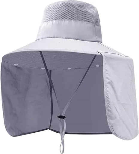Foldable Sun Hat with Neck Protection UV Protection Fishing and Hiking Cap, Light Gray