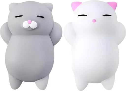 2 PCS Mini Cat Squishy Toy for Office & Classroom – Soft Silicone Stress Reliever to Calm Anxiety (Grey & White)