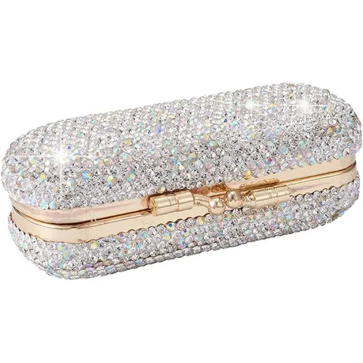 Lipstick protective case with mirror, portable sparkling cosmetics storage rack with lid storage box (gold accessory, white)