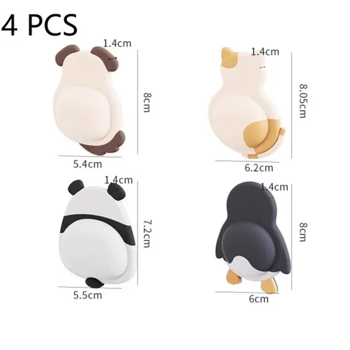 4pcs Cute Animal Soft Rubber Door Handle Bumper Pad - 14mm Thick Self Adhesive Wall Protector, Noise Reduction Cushion for Home, Bedroom, Bathroom