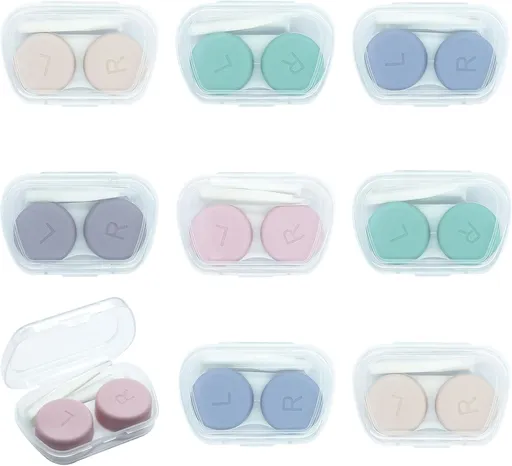 8 Pack Cute Contact Lens Case,Portable Eye Contact Case with Applicator Tool and Tweezers Remover Tool Colorful Travel Size Storage Box Solution Soak Storage Kit(Random Color)