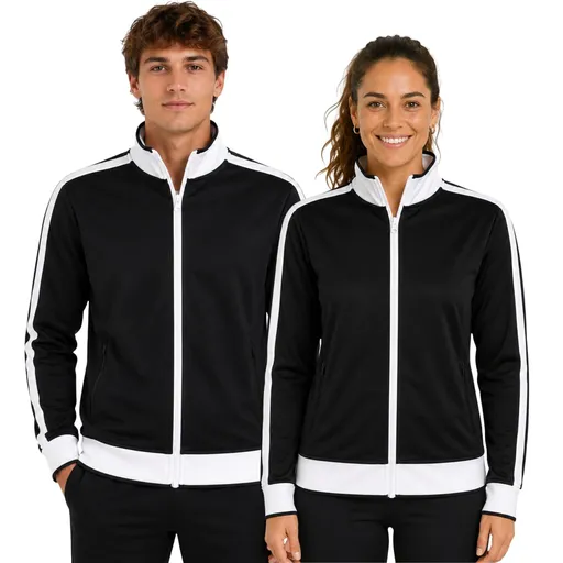 Track Top Jacket Full Zip Tracksuit Varsity Jumper Warm Winter - Black/White