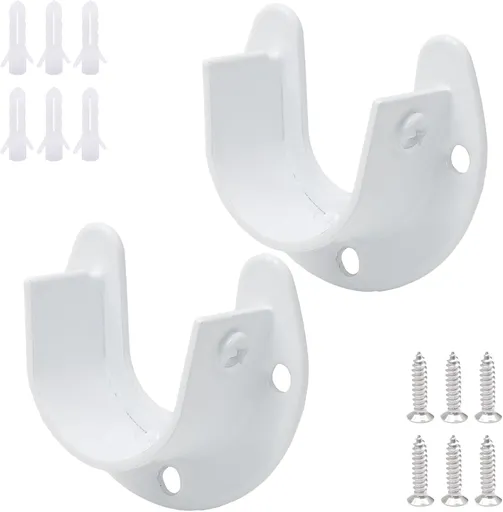 Biaungdo 1-1/4 Inch Stainless Steel Closet Rod End Supports, 2 Pcs White Heavy Duty Wardrobe Rod Brackets Closet Pole Sockets Flange Rod Holder, U-Shaped