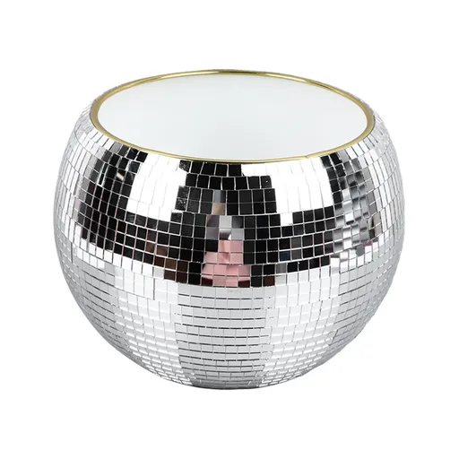 Ball Ice Bucket Plastic Beverage Tub Mirror Party Decor Bucket for Wine Cold Drinks Milky White Gold Edges