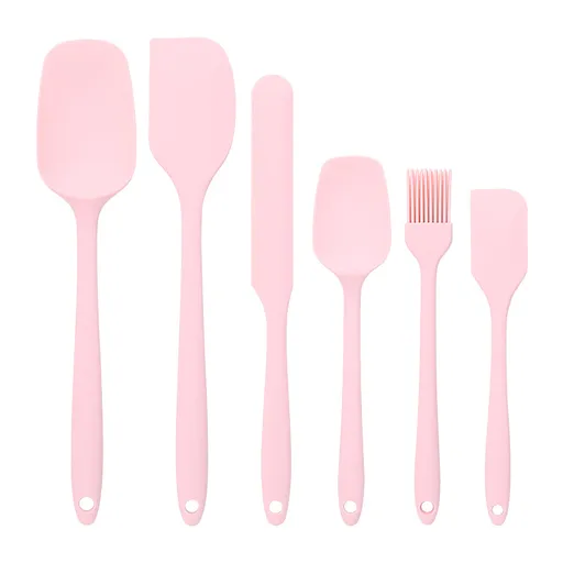 6 Pieces Silicone Spatula Set, Heat-Resistant BPA-Free Cooking and Baking Utensils for Eggs, Pancakes and Non-Stick Pans, Pink