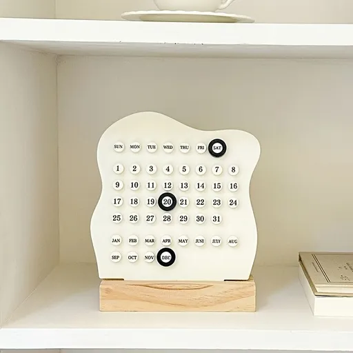 Handmade Perpetual Calendar Ring Table Calendar Desktop Ornament, Made of Acrylic with High Aesthetic Value. Serves As Photo Prop, Ideal for Housewarming, Graduation and Wedding Gifts White