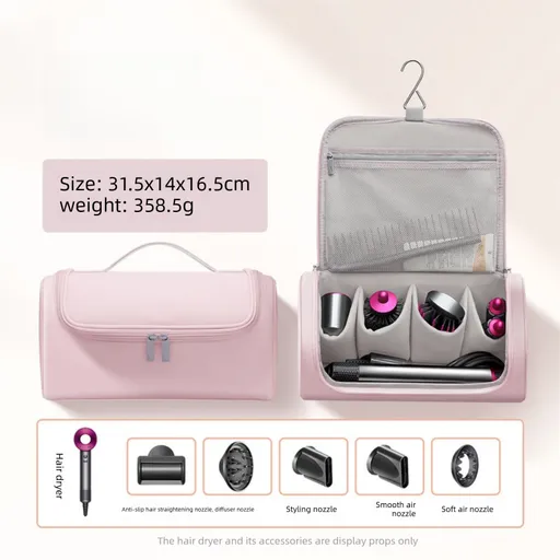 Pink Portable Hair Dryer and Curler Storage Bag Waterproof PU Leather Travel Case with Hanging Hook for Local Professionals and Modern Lifestyles