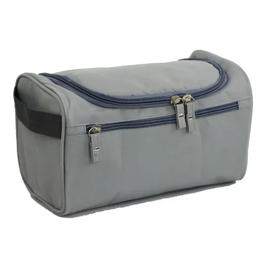 Waterproof makeup bag with 3 compartments and handle, hanging toiletry bag for men and women, Gray