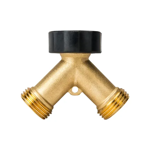 Brass Garden Hose Y Splitter with 2 Shut-Off Valves, 3/4 Inch Threaded Dual Outlet Tap Connector for Watering and Car Washing