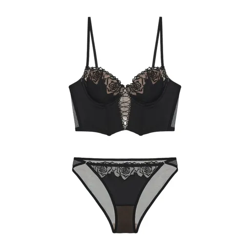 House Of Dasein Women's Rose Boned Corset Vest And American Waist Cinching Underwear Shaping Gathered French Long Slim Bra Set - Audrey Black - S