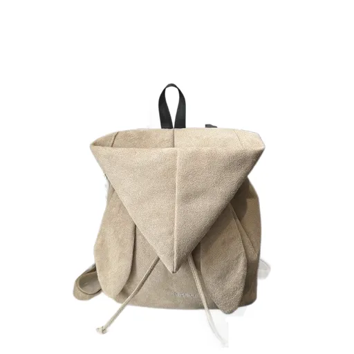 Khaki Suede Drawstring Backpack - Lightweight Convertible with Top Handle - Casual Daypack for Women Travel