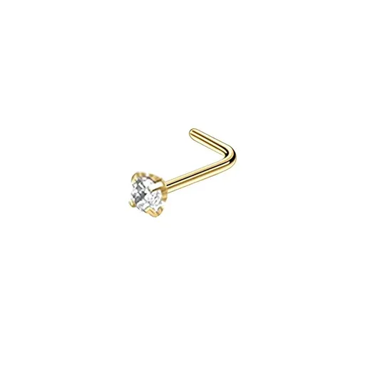Stainless Steel Nosepiece with Gold Nose Stud Stylish Piercing Jewellery Women - L-Shaped Rod-3mm