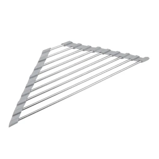 Light Grey Stainless Steel Roll Up Sink Drying Rack with Triangular Design for Kitchen