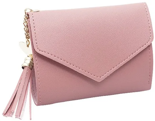 Wallet - Pink Small - Women's Leather - Leather Chain - Tassel - Pink - Multifunctional Foldable Wallet