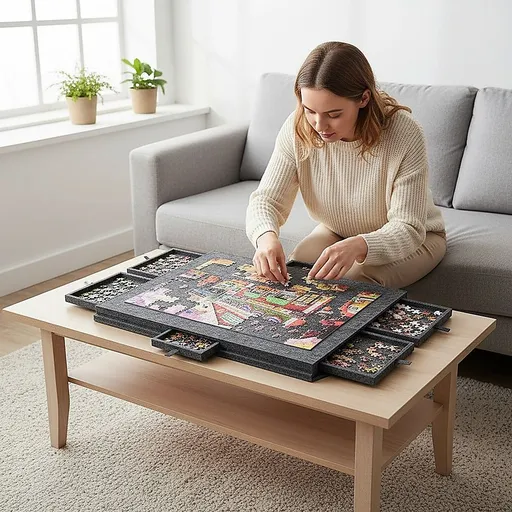 1000 Piece Felt Jigsaw Puzzle Board with 6 Drawers Portable Table