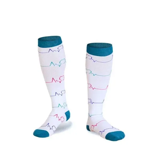 S/M Compression Socks Women Men Nursing Travel Stocking Sport Running - White ECG