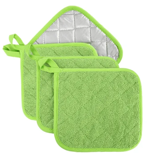 4 Pack Pot Holders for Kitchen Heat Resistant Pot Holders Sets Oven Hot Pads Terry Cloth Pot Holders for Cooking Baking(7"x 7",GRAY) 7" x 7" BLACK