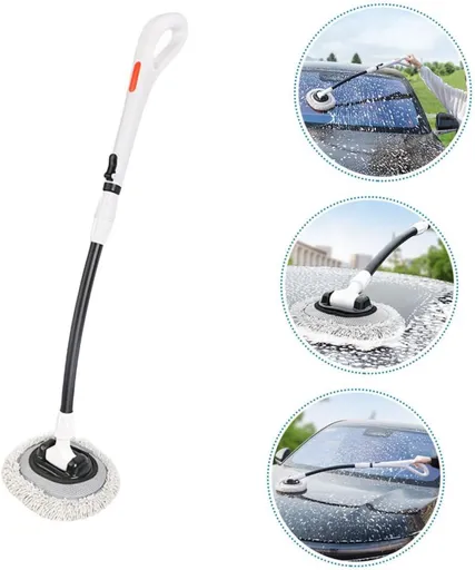 Professional Telescopic(55-120cm) Car Microfiber Wash Mop - 90° Rotating Detachable Brush Head, 15° Ergonomic Curved Rod & Handle - Durable Aluminum Alloy Chenille Brush for Car, Home and Window Cleaning