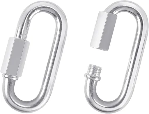2 Pack M8 D-Shape Silver Metal Screw Lock Carabiner, Chain Hooks for Outdoor Traveling Equipment, Connecting Hammock