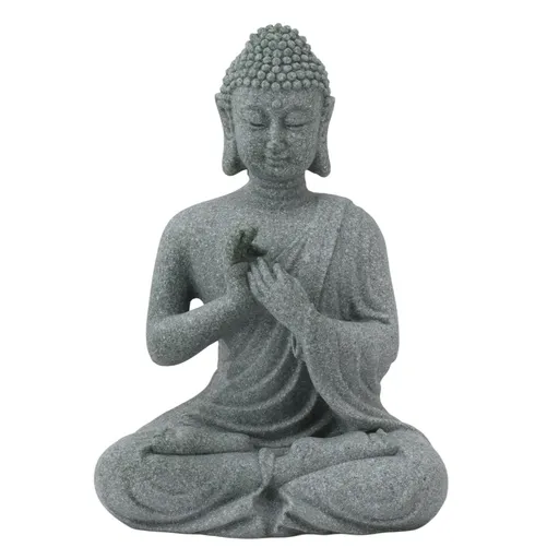 Buddha Statue Green Sandstone Sculpture Buddhist Sitting Figurine Ornament for Living Room Courtyard 7135K-01