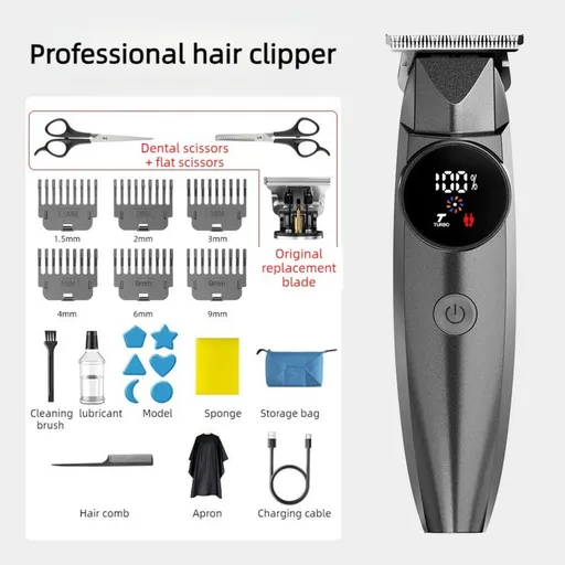 Professional Electric Hair Clipper Set, Type-C Rechargeable Hair Trimmer for Salons, Home Use, Adults & Kids—Black