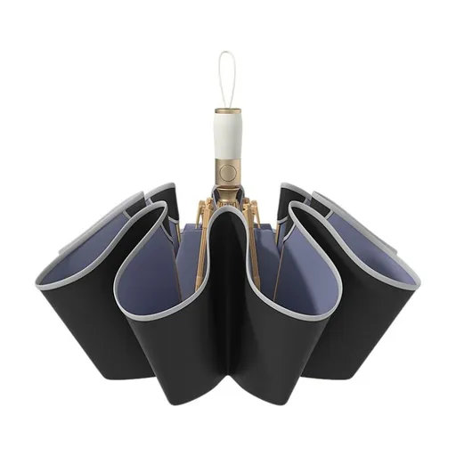 Black Rounded Edge Automatic Folding Umbrella - 105 cm Large UPF 50+ Sun and Rain Umbrella with 8-Rib Frame, Water-Repellent Canopy and Compact 33 cm Folded Size