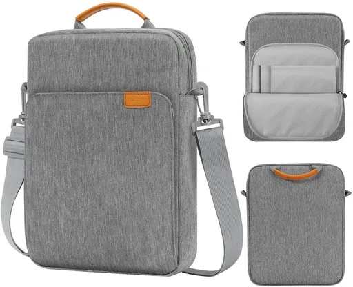Laptop Sleeve Bag With Water Resistant Oxford Fabric, Extra Pockets And Shoulder Strap For Travel Work School, Light Gray, 13.3 in