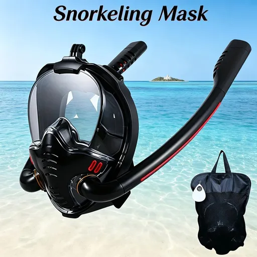Adult Full Face Snorkel Mask Dual Tube 180° Panoramic Anti-Fog, Unisex Snorkelling Gear for Outdoor Water Sports S/M . black