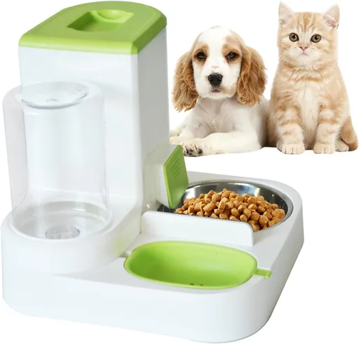 Automatic Pet Feeder 1 Piece Dog Cat Food Bowl Water Bowl Green