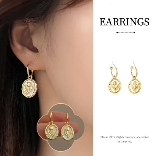 Flower Round Plate Earrings Gentle Temperament Elegant Fashion Jewelry Women
