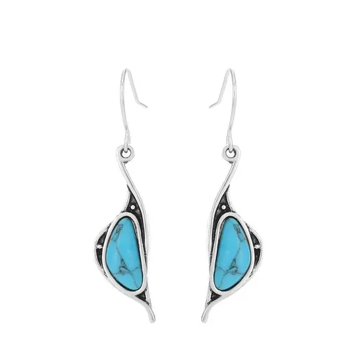 Retro Boho Turquoise Flower Earrings Hook Moonstone Dangle Drop Sapphire Women - 1239
