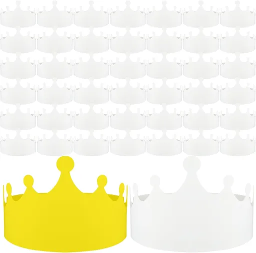 100 Pcs White Paper Crowns Kids DIY Birthday Crowns for Classroom Birthday Party Hats Decorations Baby Shower Supplies (Stylish)