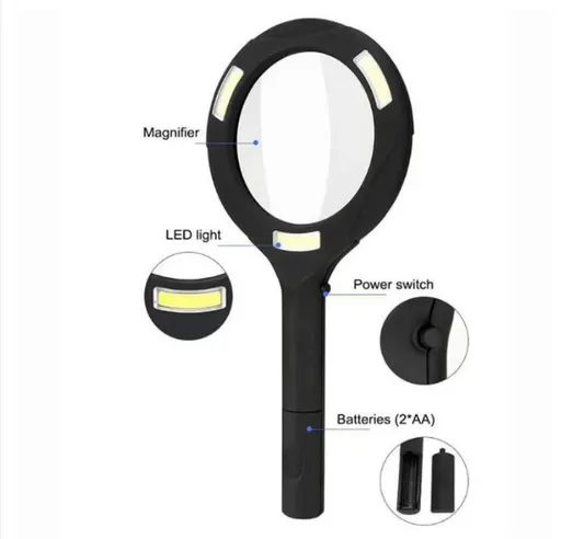 LED Magnifying Glass with COB Light, 250 Lumens Glass Lens and Ergonomic Handle