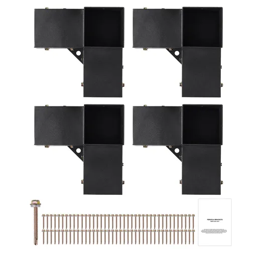 Pergola Bracket Kit 4''x4''(Inner Size 3.6x3.6), 4pcs 3-Way Heavy Duty Corner Bracket Woodworks DIY Post Base Kit, Easy Installation Wooden Beams for Gazebos, Patio Pergolas, Log Cabin Outdoor
