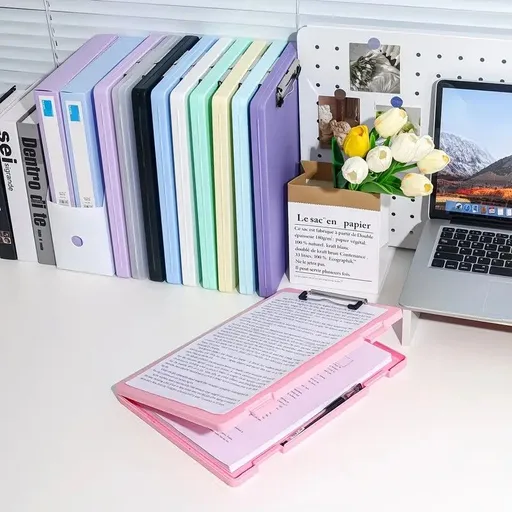 A4 File Box Clip Board 2-in-1, Large Capacity Storage, Strong Metal Clip, Corner Protection Design, Writing Pad, Essential for Organizing Documents/PINK