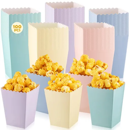 100 Pcs Mini Popcorn Boxes for Party Colorful Paper Candy Favor Containers Buckets Supplies for Movie Theater Birthday Carnival Bridal Decorations(Pastel,Classic Style)
