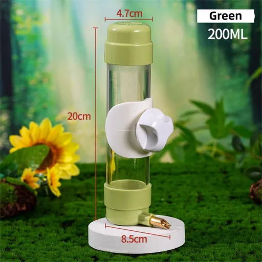 Green Automatic Bird Water Dispenser with Extended Brass Needle Valve and Graduated Marking - 200ML Transparent Threaded Cap Feeder